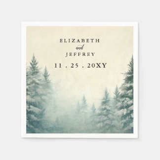 Rustic Watercolor Pine Forest Winter Wedding  Napkins