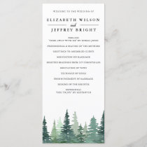 Rustic Watercolor Pine Forest Winter Wedding  Program