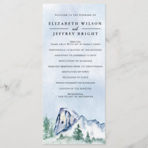 Rustic Watercolor Pine Forest Winter Wedding Program