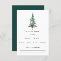 Rustic Watercolor Pine Forest Winter Wedding   RSVP Card