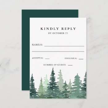 Rustic Watercolor Pine Forest Winter Wedding  Rsvp Card by blessedwedding at Zazzle