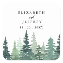 Rustic Watercolor Pine Forest Winter Wedding  Square Sticker