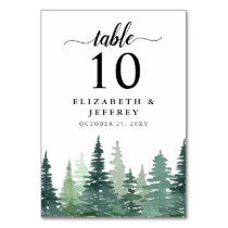 Rustic Watercolor Pine Forest Winter Wedding  Table Number