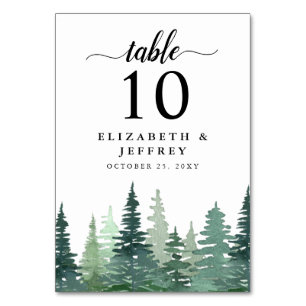 Rustic Watercolor Pine Forest Winter Wedding Table Number