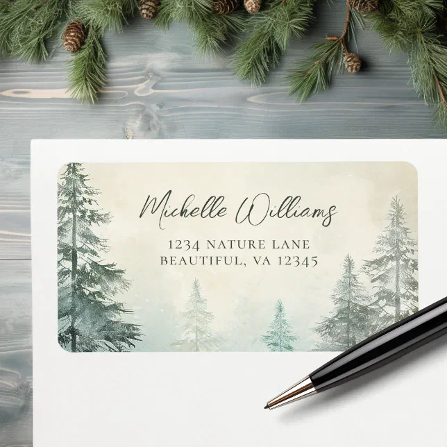 Rustic Watercolor Pine Forest Woodland Address Label Zazzle