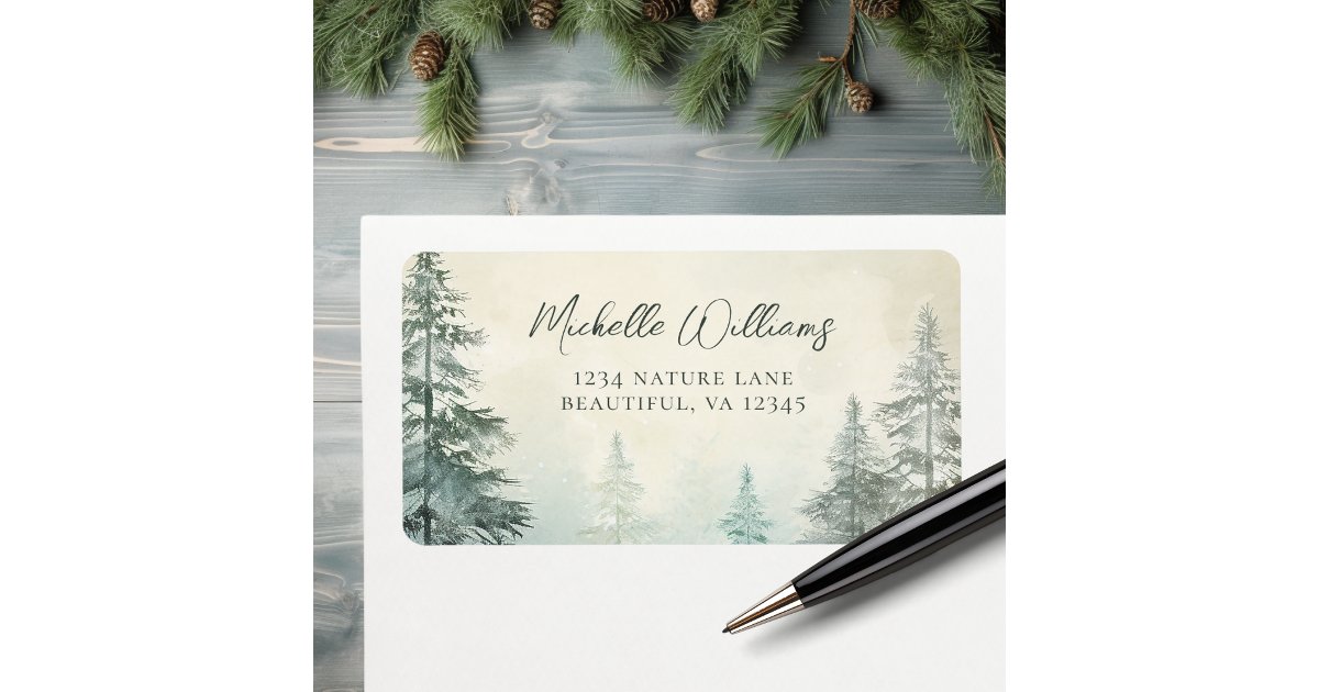 Rustic Address Lables Rustic Watercolor Pine Forest Woodland Address Label | Zazzle