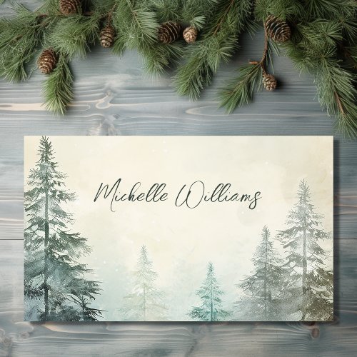 Rustic Watercolor Pine Forest Woodland Business Card