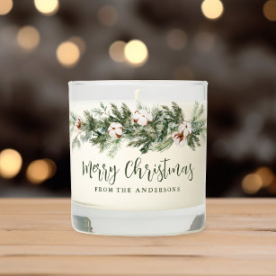 Rustic Watercolor Pine Greenery Garland Christmas Scented Candle