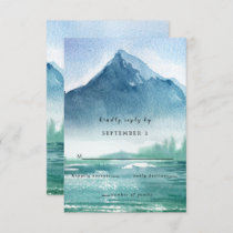 Rustic Watercolor Pine Mountains Lake Wedding RSVP Card