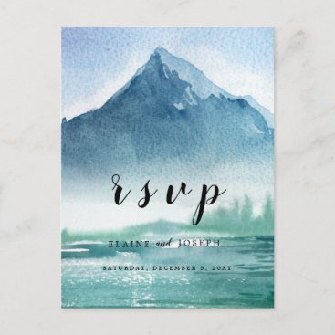 Rustic Watercolor Pine Mountains Lake Wedding Rsvp Invitation Postcard