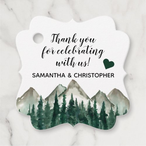 Rustic Watercolor Pine Mountains Wedding Thank You Favor Tags