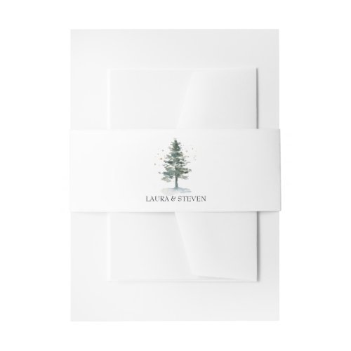 Rustic Watercolor Pine Tee Forest Winter Invitation Belly Band