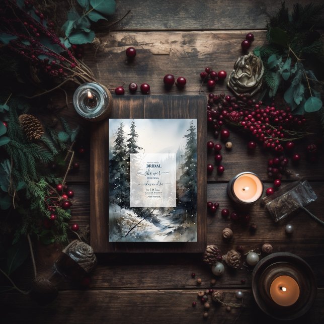 Rustic Watercolor Pine Tree Bridal Invitation (Creator Uploaded)