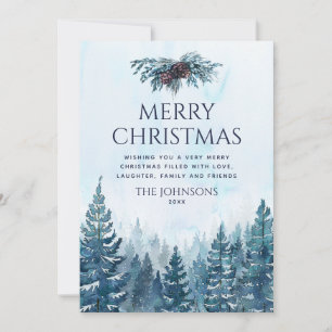Rustic Watercolor Pine Tree Forest Photo Christmas Holiday Card