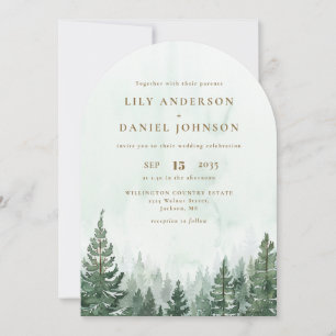 Rustic Watercolor Pine Tree Forest Wedding Arch Invitation
