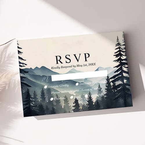 Rustic Watercolor Pine Tree Mountain Wedding Rsvp