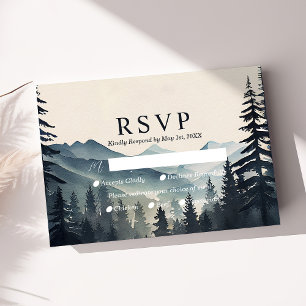Rustic Watercolor Pine Tree Mountain Wedding RSVP Card