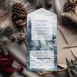 Rustic Watercolor Pine Tree Wedding All In One Invitation