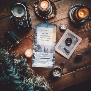 Rustic Watercolor Pine Tree Wedding All In One Invitation