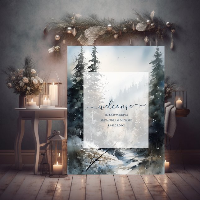 Rustic Watercolor Pine Tree Wedding Foam Board (Creator Uploaded)