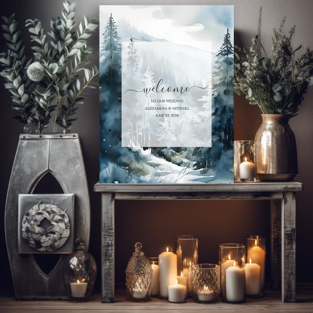 Rustic Watercolor Pine Tree Wedding Foam Board (Creator Uploaded)