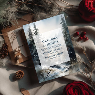 Rustic Watercolor Pine Tree Wedding Invitation