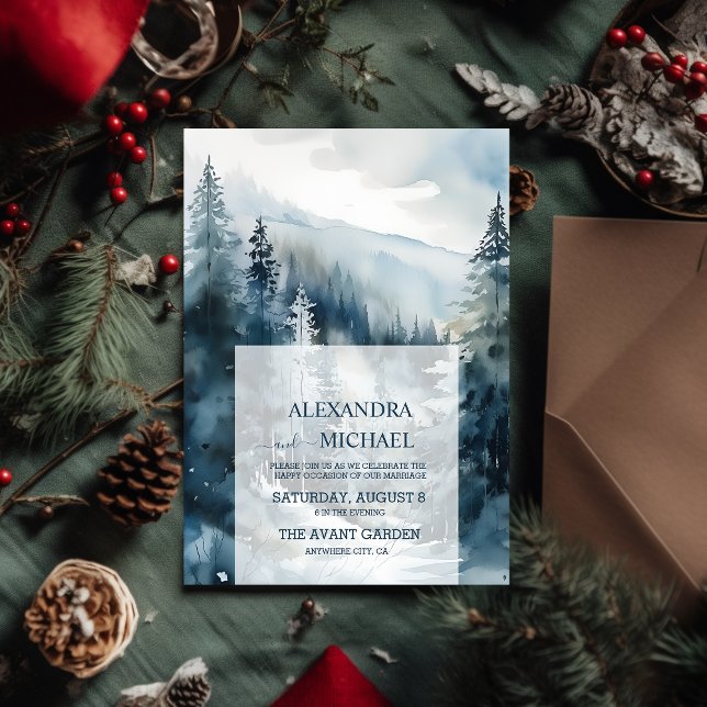 Rustic Watercolor Pine Tree Wedding Invitation (Creator Uploaded)