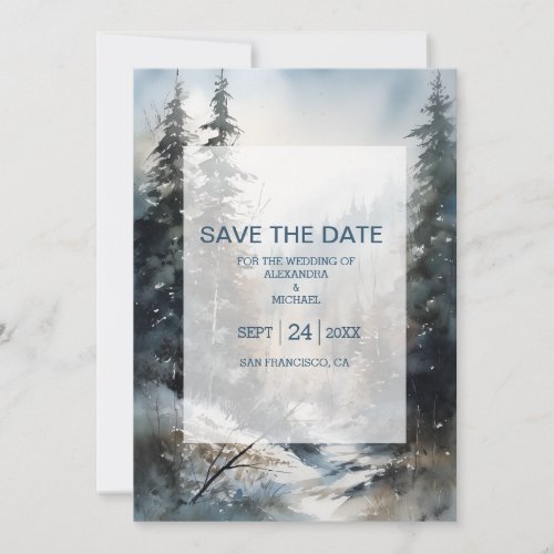 Rustic Watercolor Pine Tree Wedding Save The Date