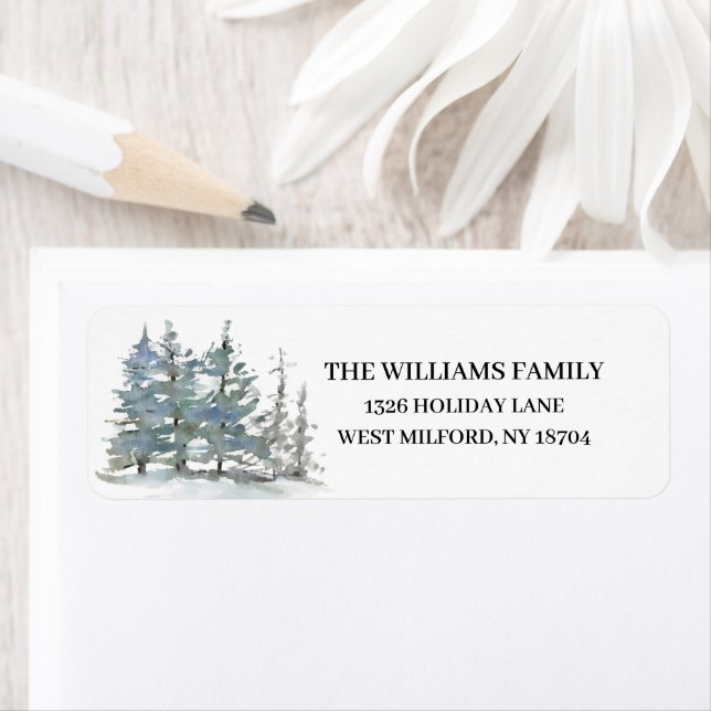 Rustic Watercolor Pine Tree Winter Address Label (Insitu)