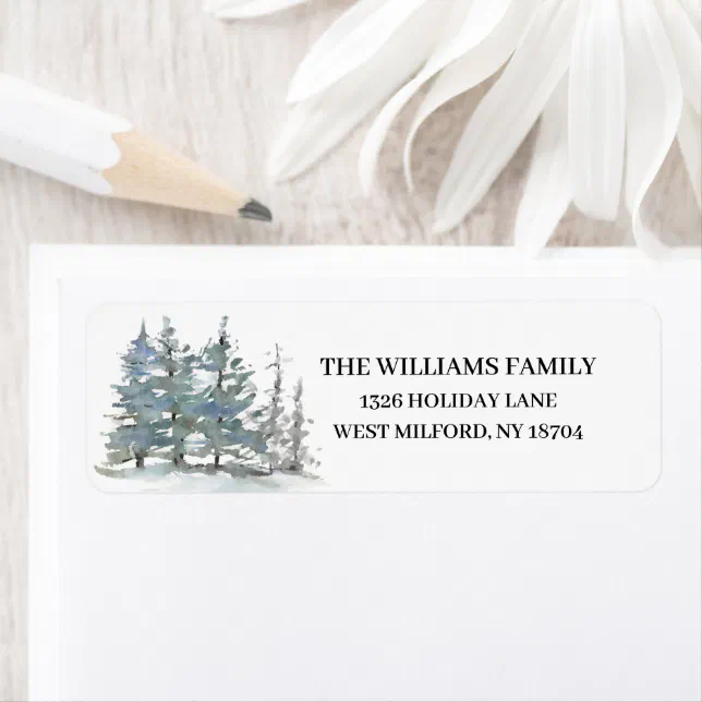 Tree Address Labels Rustic Watercolor Pine Tree Winter Address Label | Zazzle
