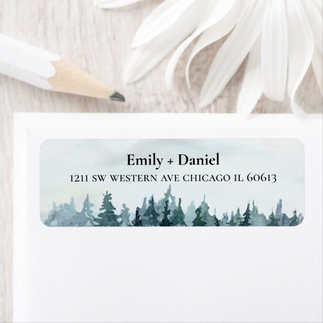 Rustic Watercolor Pine Trees 🌲Address Label (Insitu)