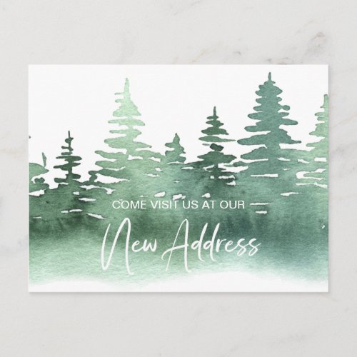 Rustic Watercolor Pine Trees Change Address Postcard
