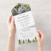 Rustic Watercolor Pine Trees Forest Photo Wedding All In One Invitation (Tearaway)