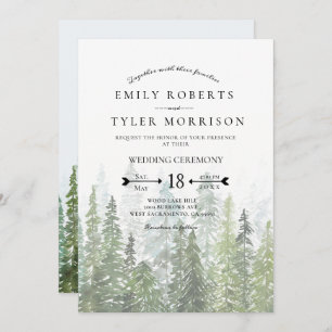 Rustic Watercolor Pine Trees Forest Wedding Invitation