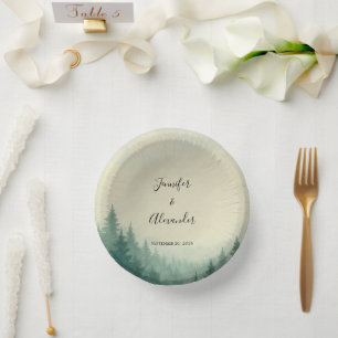 Rustic watercolor pine trees forest wedding paper paper bowls