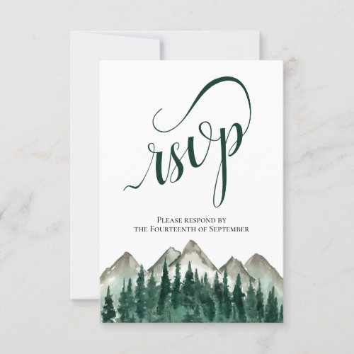 Rustic Watercolor Pine Trees  Mountains Wedding RSVP Card