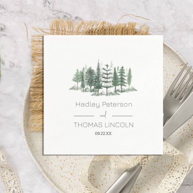 Rustic Watercolor Pine Trees Napkins (Rustic Watercolor Pine Trees Napkins #forest #pinetreeforest #outdoor)