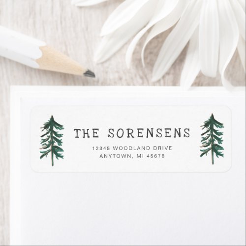 Rustic Watercolor Pine Trees Return Address Label