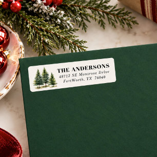 Rustic Watercolor Pine Trees Return Address Label