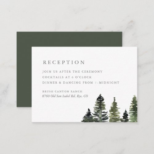 Rustic Watercolor Pine Trees Wedding Reception Enclosure Card