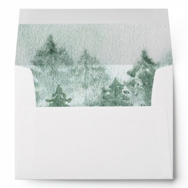 Rustic Watercolor Pine Winter Wedding  Envelope