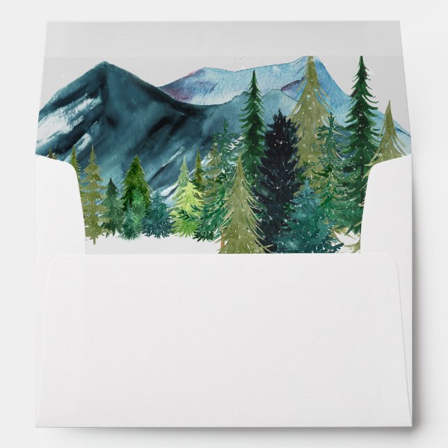 Rustic Watercolor Pine Winter Wedding  Envelope (Back (Bottom))