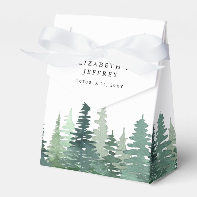 Rustic Watercolor Pine Winter Wedding Favor Box (Front Side)