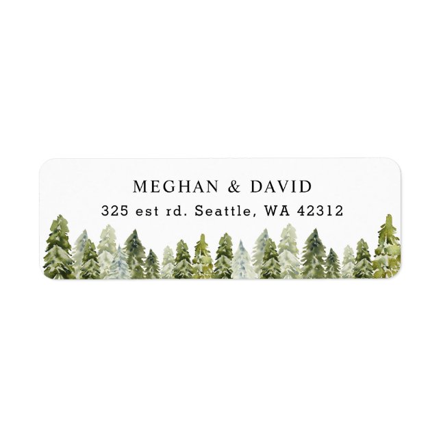 Rustic Watercolor Pine Winter Wedding Label (Front)