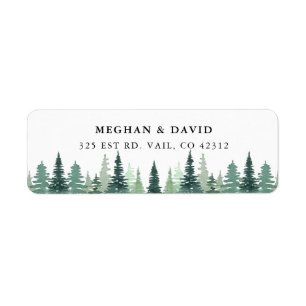 Rustic Watercolor Pine Winter Wedding Label
