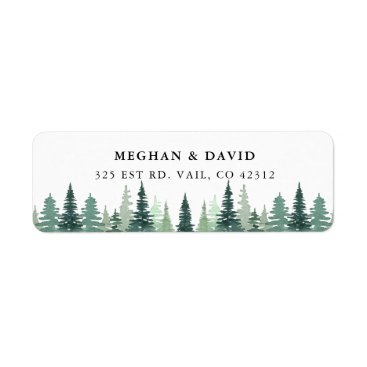 Rustic Watercolor Pine Winter Wedding Label
