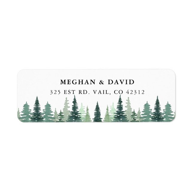 Rustic Watercolor Pine Winter Wedding Label (Front)