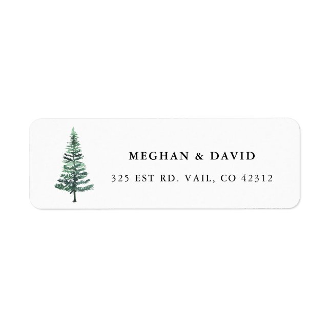 Rustic Watercolor Pine Winter Wedding Label (Front)