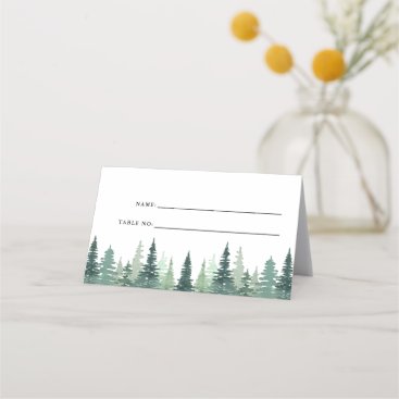 Rustic Watercolor Pine Winter Wedding  Place Card