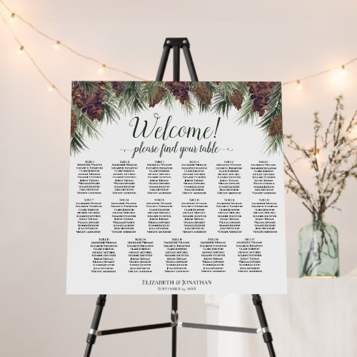 Rustic Watercolor Pinecones 17 Table Seating Chart Foam Board